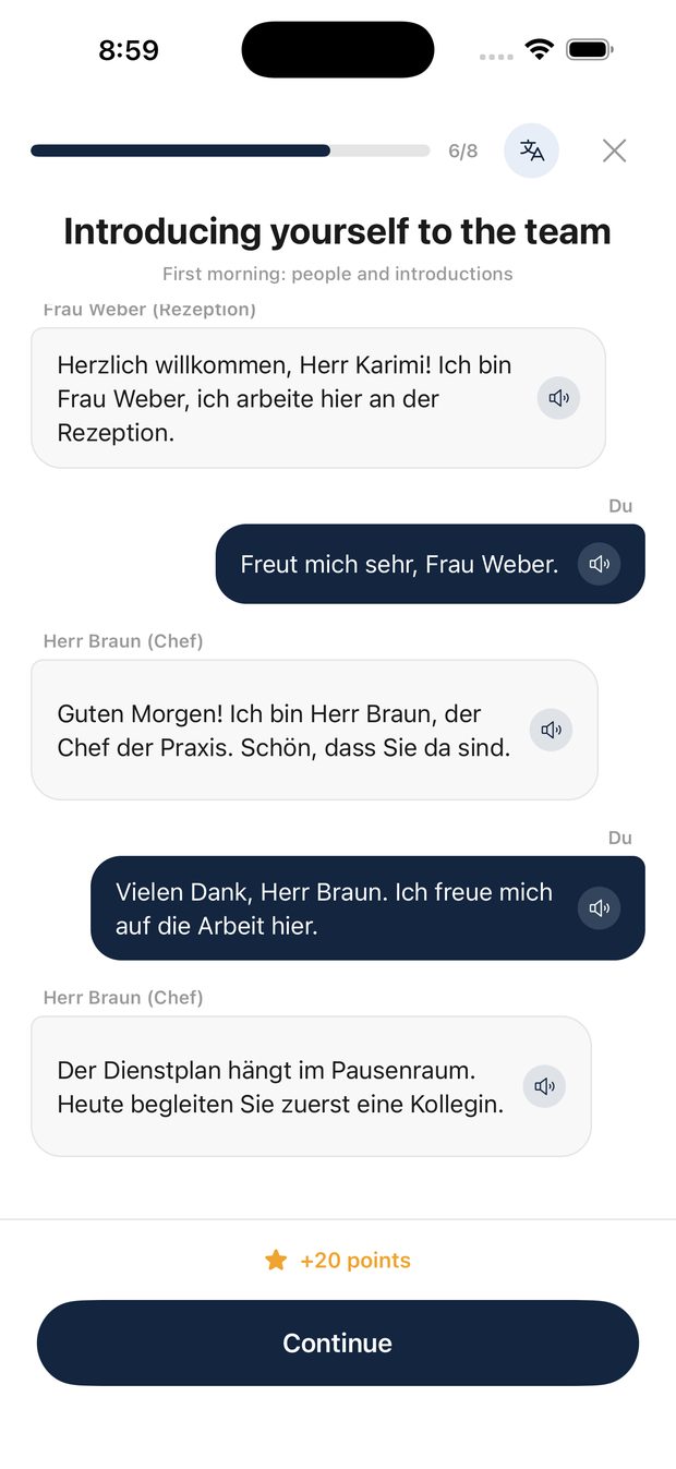 Workplace dialogue between the learner, reception and the practice owner